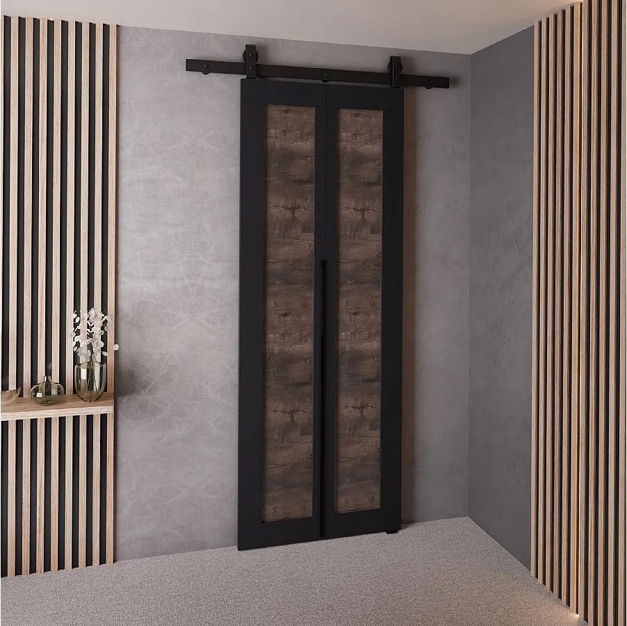 Drzwi Przesuwne QUDIO M1 Czarny + Jesion Ciemny 60