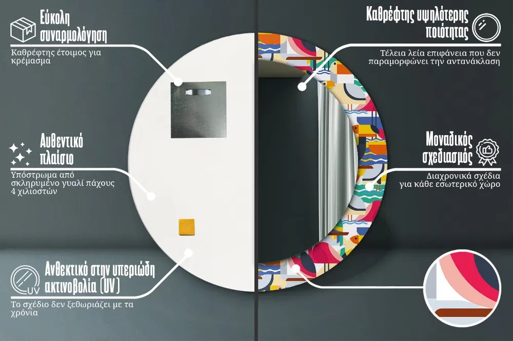 Geometryczne tropikalne ptaki Lustro dekoracyjne okrągłe