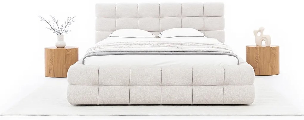 Łóżko sypialniane Magnelio Prestige 160x200 - beżowa tkanina łatwoczyszcząca Leo 03