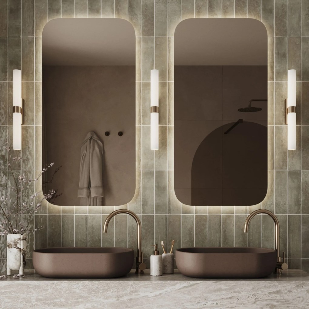 Lustro prostokątne bez ramy oszlifowane obracalne z podświetleniem LED ROUND | Różne rozmiary | Różne kolory szkła : Kolor tafli szkła - Brąz, Rozmiar - 110 x 220 cm