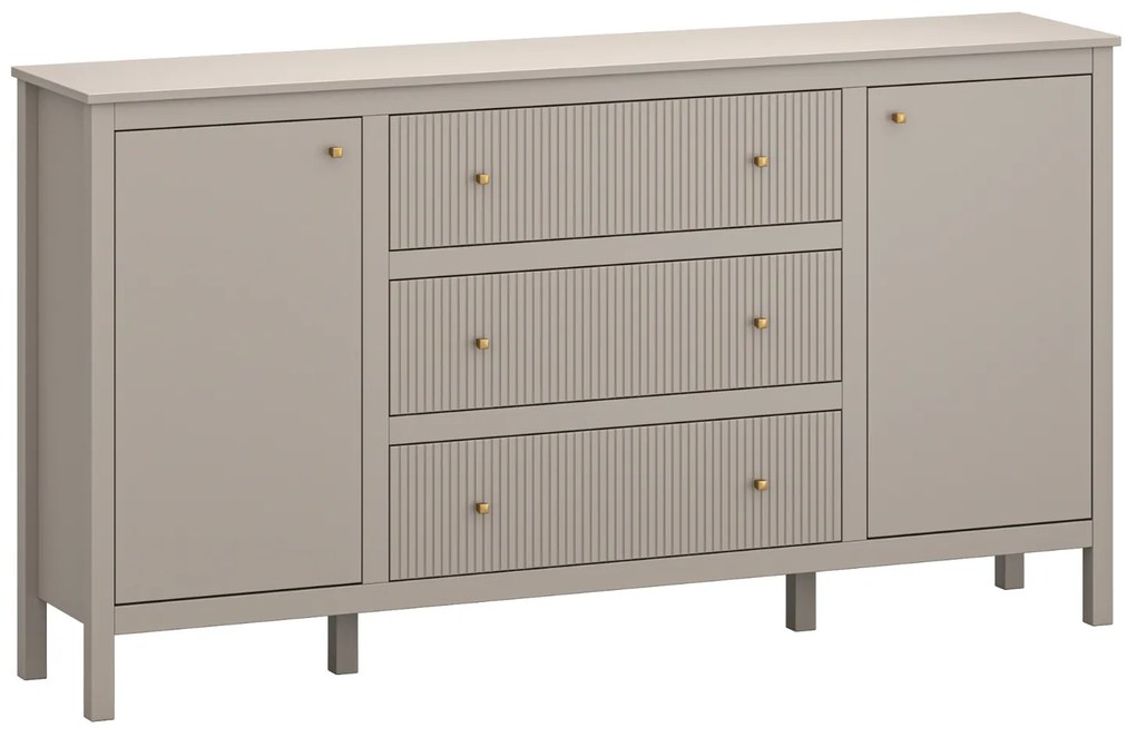 Komoda Dwudrzwiowa z Szufladami SELVIO 183 cm Taupe Ryflowana Nowoczesna