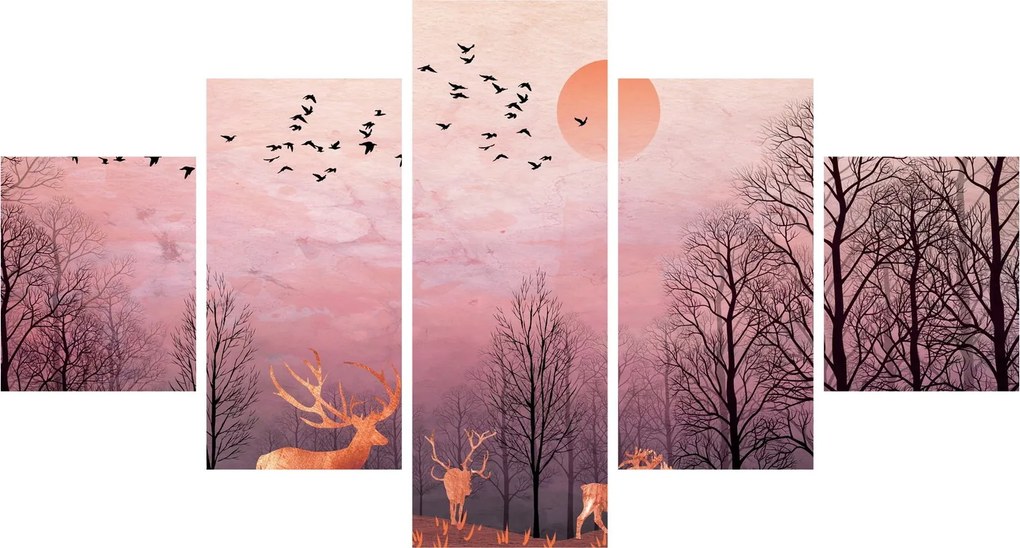 Zdjęcie - Jeleń w blasku zachodzącego słońca (125x70 cm)