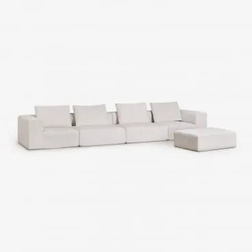 Sofa Modułowy 4-częściowy Z Pufą Z Tkaniny Chenille, Pakowany Próżniowo Norridge Szenila Kremowy Beż - Sklum