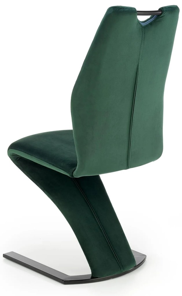 K442 krzesło ciemny zielony, na płozach, tkanina velvet, uchwyt,