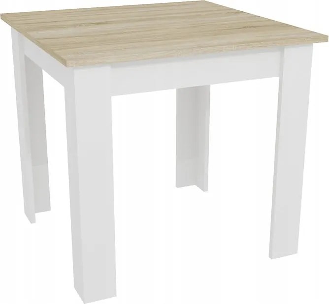 PROMOCJA Biały stół jadalniany z blatem w dekorze dąb sonoma MADO 80x80 II. gatunek