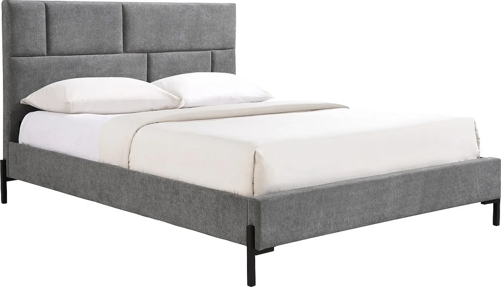 Łóżko 160 x 200 cm z tapicerowanym zagłówkiem – Tkanina – Szary – NOULAVO