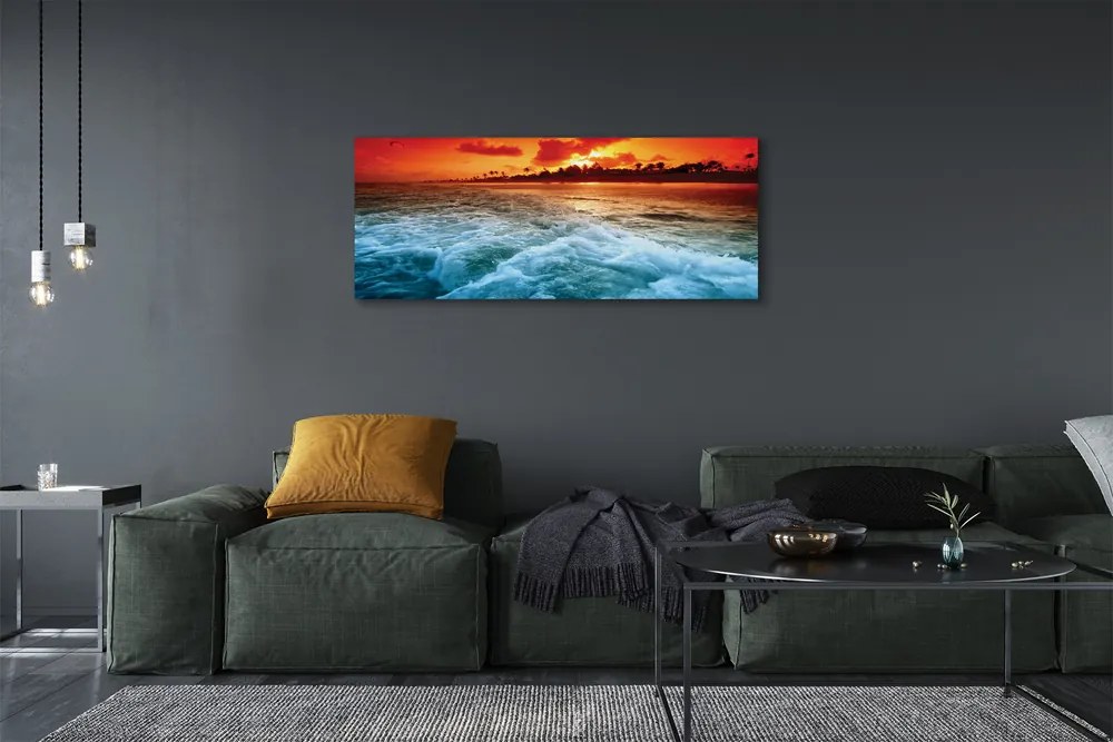 Obraz na płótnie Morze i Drzewa o Zachodzie