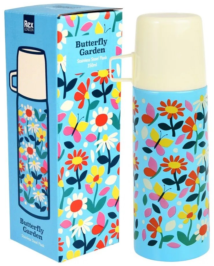Niebiesko-kremowy termos dla dzieci 350 ml Butterfly Garden – Rex London