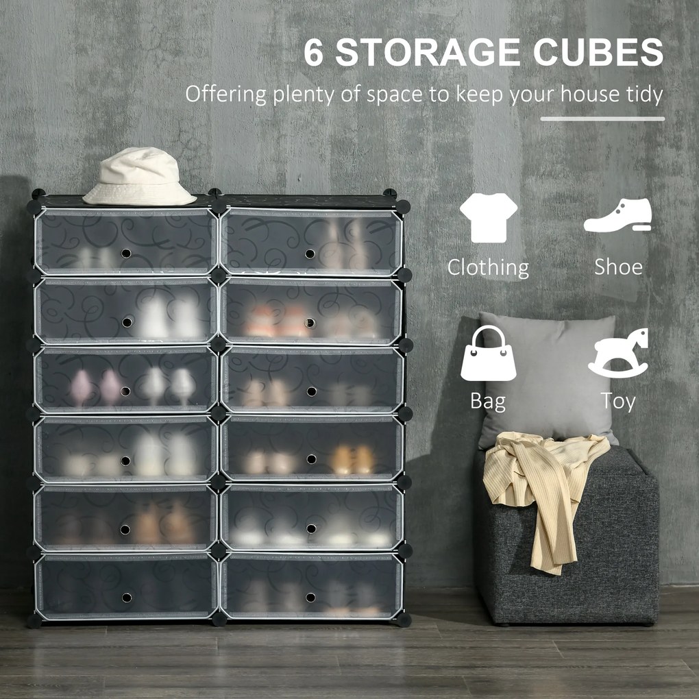 HOMCOM Regał na buty, 12 skrzynek na 24 pary butów, Plastik, Czarny+Biały