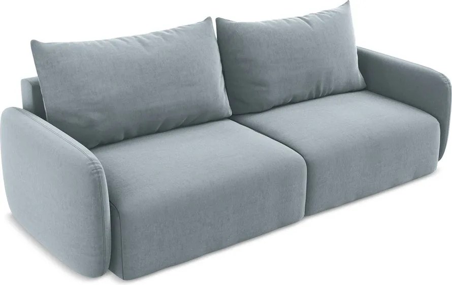 Niebieska aksamitna rozkładana sofa ze schowkiem 238 cm Kalena – Makamii