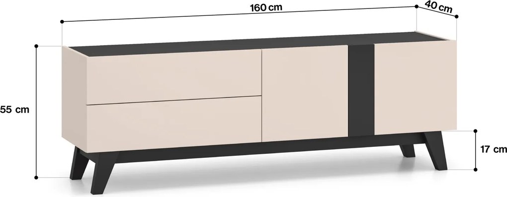 Stolik RTV 160 cm Freshion 05, kaszmir / czarny