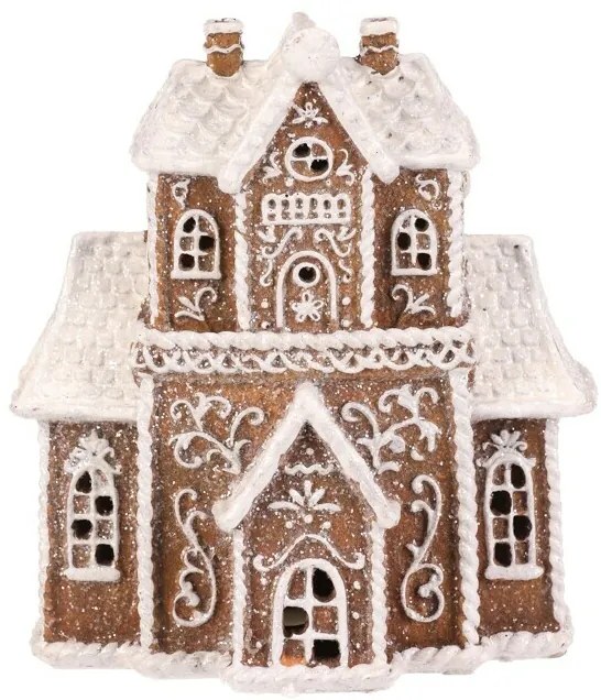 Ozdoby świąteczne Domek z piernika z wieżyczką,żywica poliestrowa, diody LED, brązowy