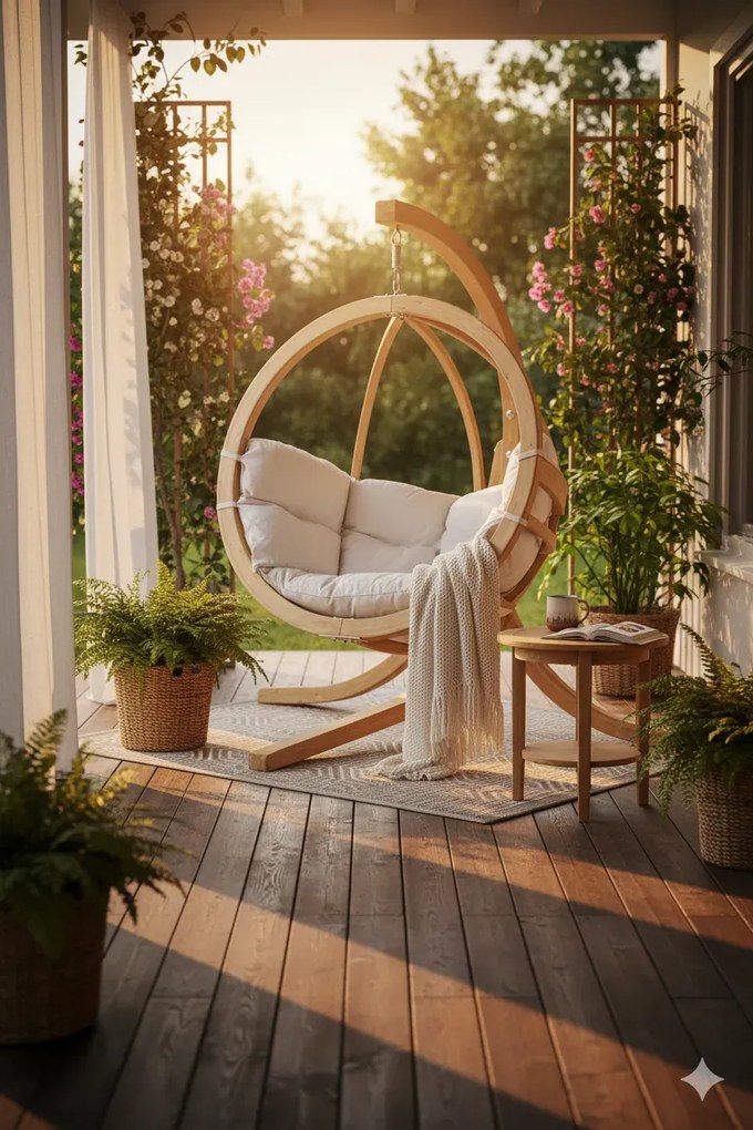 Huśtawka na stelażu na taras ecru T1-R38