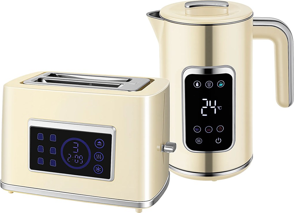 HOMCOM Zestaw czajnik elektryczny 17L i toster LED 2 szczeliny różne tryby kremowy biały | Aosom PL