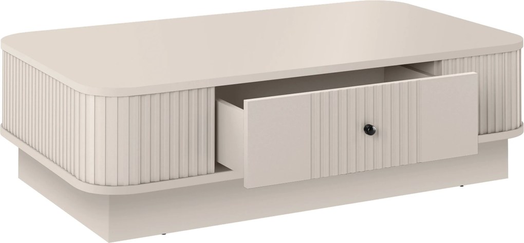 Stolik kawowy Vesper 103x60 cm z szufladą na cokole - kaszmir / czarny uchwyt