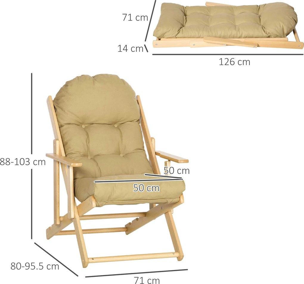 HOMCOM Fotel Akcentowy, Fotel Relaksacyjny, Regulowane Oparcie, Rama z Drewna Bukowego, do 120 kg, Brązowy