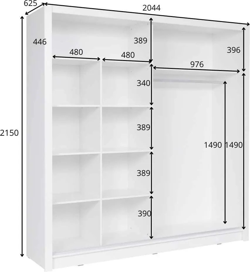 Szafa Przesuwna RANOR 200 cm z Lustrem Szafa Dwudrzwiowa, Szary