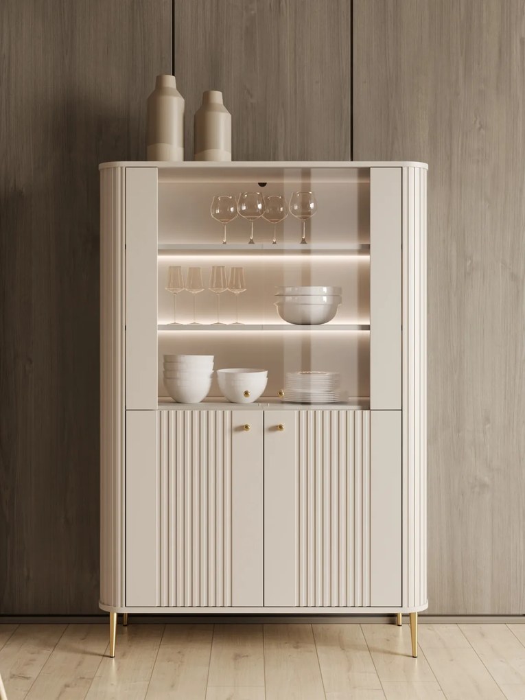 Witryna Vesper 103 cm czterodrzwiowa - kaszmir / złote nogi