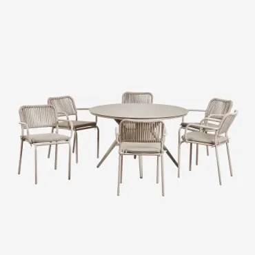 Zestaw Stołowy Valerie O Średnicy 125 Cm I 6 Składanych Krzeseł Z Podłokietnikami Z Aluminium Arhiza. Moka Brown - Sklum