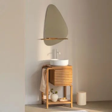 Zestaw Mebli Łazienkowych Z Drewna Tekowego Bradley Okrągły Ceramiczny Biały Ø40 Cm Lenka & Biała ↑30 Cm Z Zaworem Spustowym Bez Przelewu Orveta & &#x