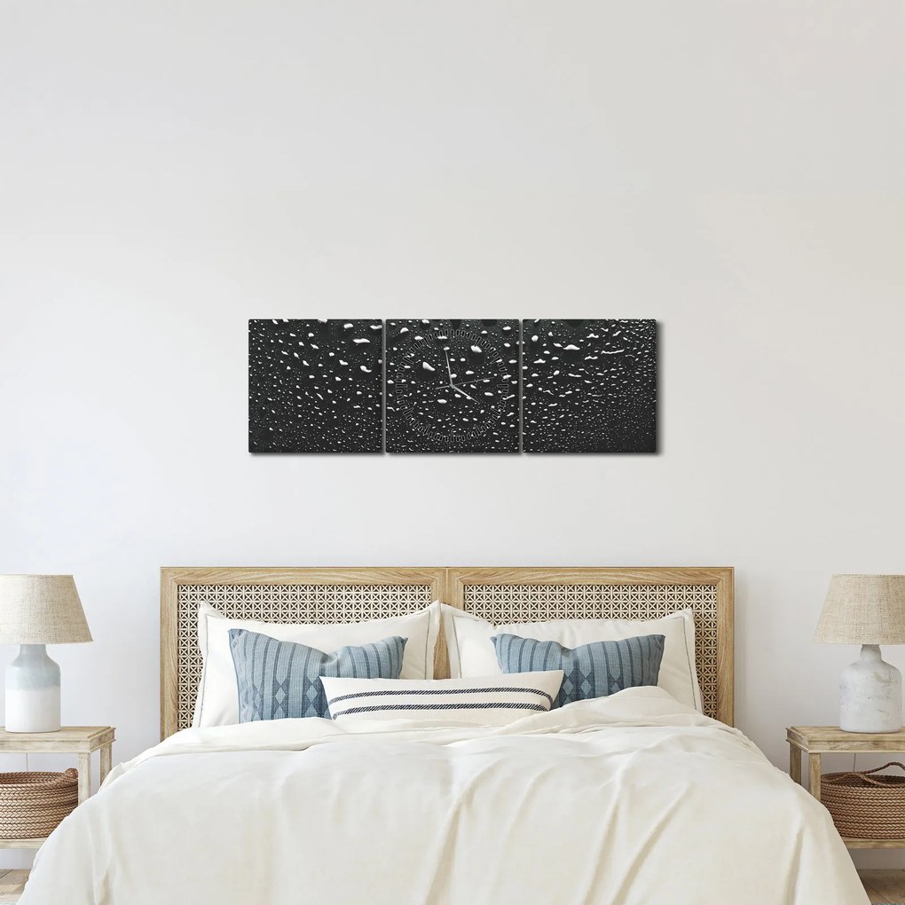 Obraz kropli wody (z zegarem) (90x30 cm)