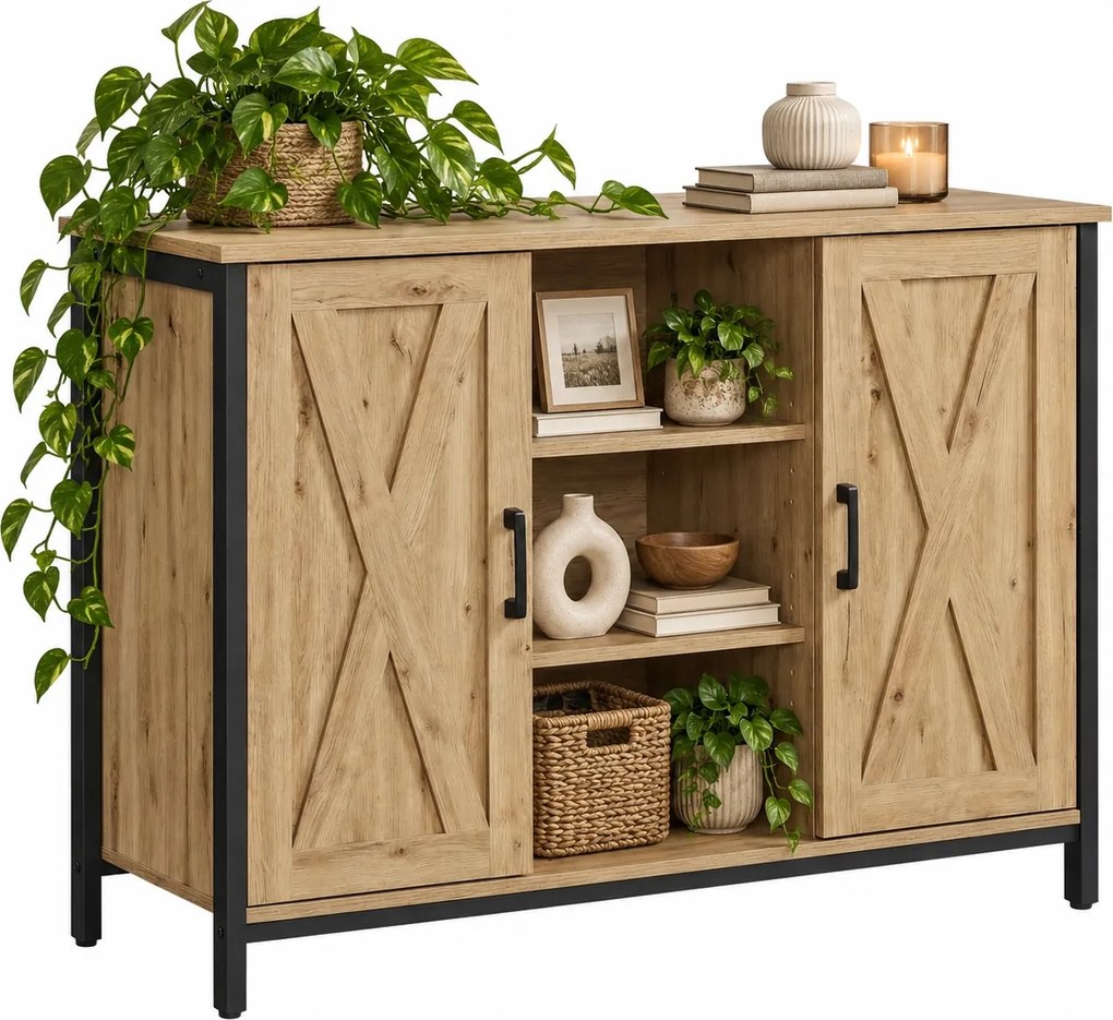 Komoda loftowa dwudrzwiowa z półkami 100 cm Faro 015, dąb Artisan