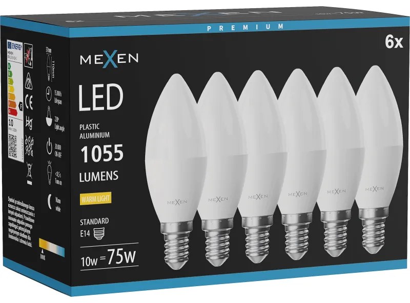 Mexen Nova 6x żarówka LED E14, C37, 10W, Ciepła - 3000K, 1055 lm - L102-E14-1030-01x06