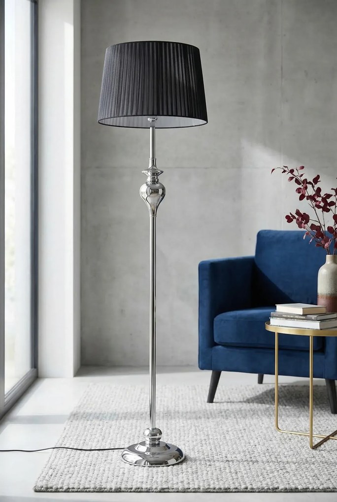 Czarna lampa stojąca z dekoracyjną stalową podstawą - 3X V165 P5-R58