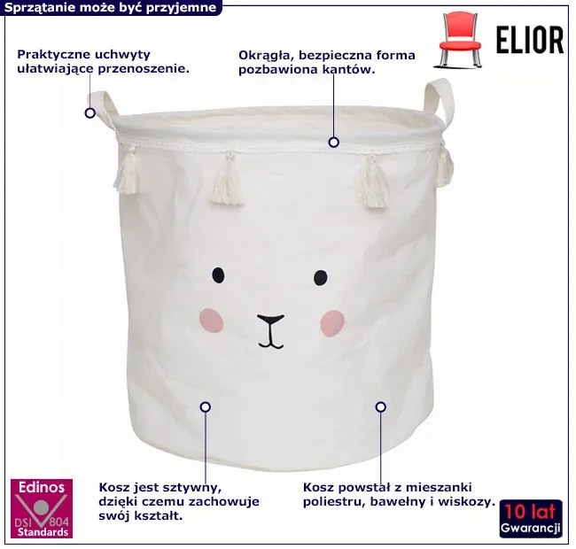 Biały okrągły kosz na zabawki z uchwytami M6-E25