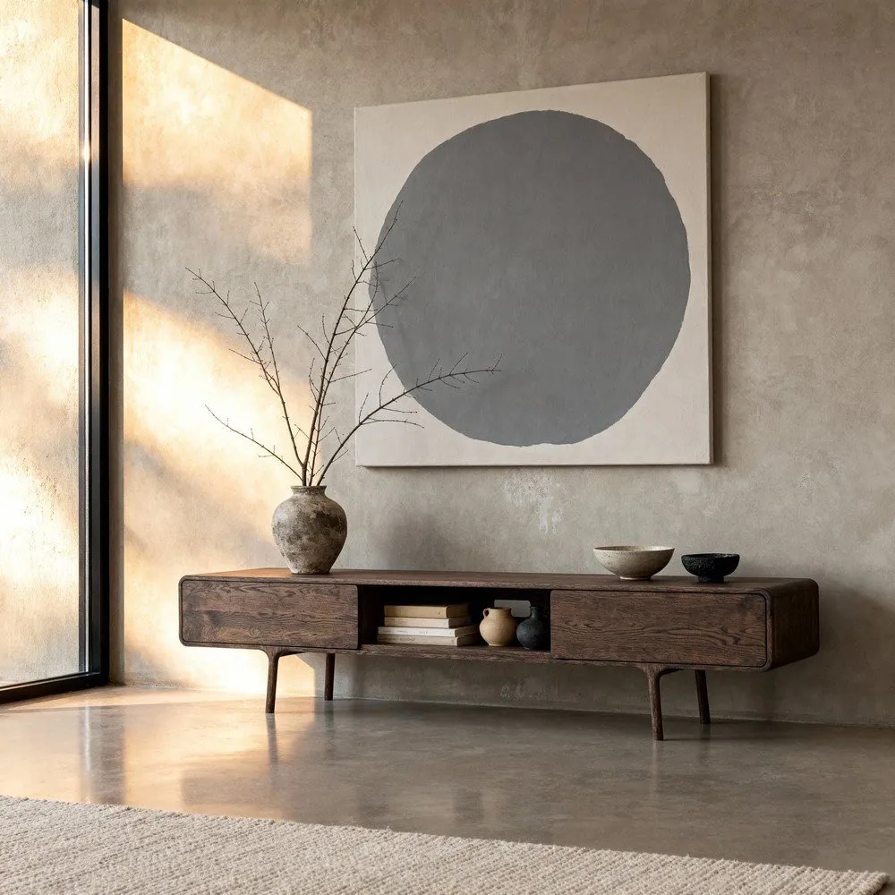 Brązowa szafka pod TV z litego drewna dębowego 220x45x45 cm Fawn – Gazzda