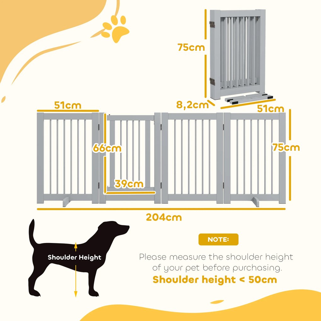 PawHut Bramka dla psa wolnostojąca 4 panele elastyczna drewno sosnowe jasnoszara | Aosom PL