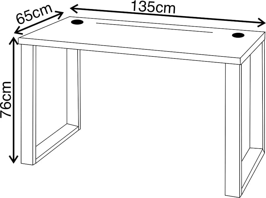 Biurko gamingowe Seman 135 cm na stalowych nogach z taśmą LED - biały / czarny