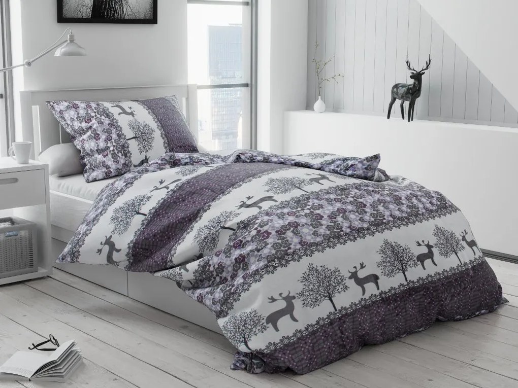 PrzytulneMieszkanie.pl PrzytulneMieszkanie.pl PrzytulneMieszkanie.pl Pościel mikroplusz ŚWIĄTECZNE RENIFERY szara + prześcieradło mikroplusz SOFT 90x200 cm białe