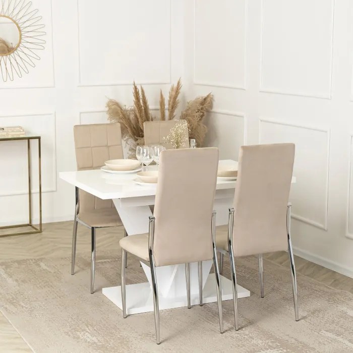 Krzesło Tapicerowane do Jadalni MOLLY Beżowe Welurowe Nowoczesne