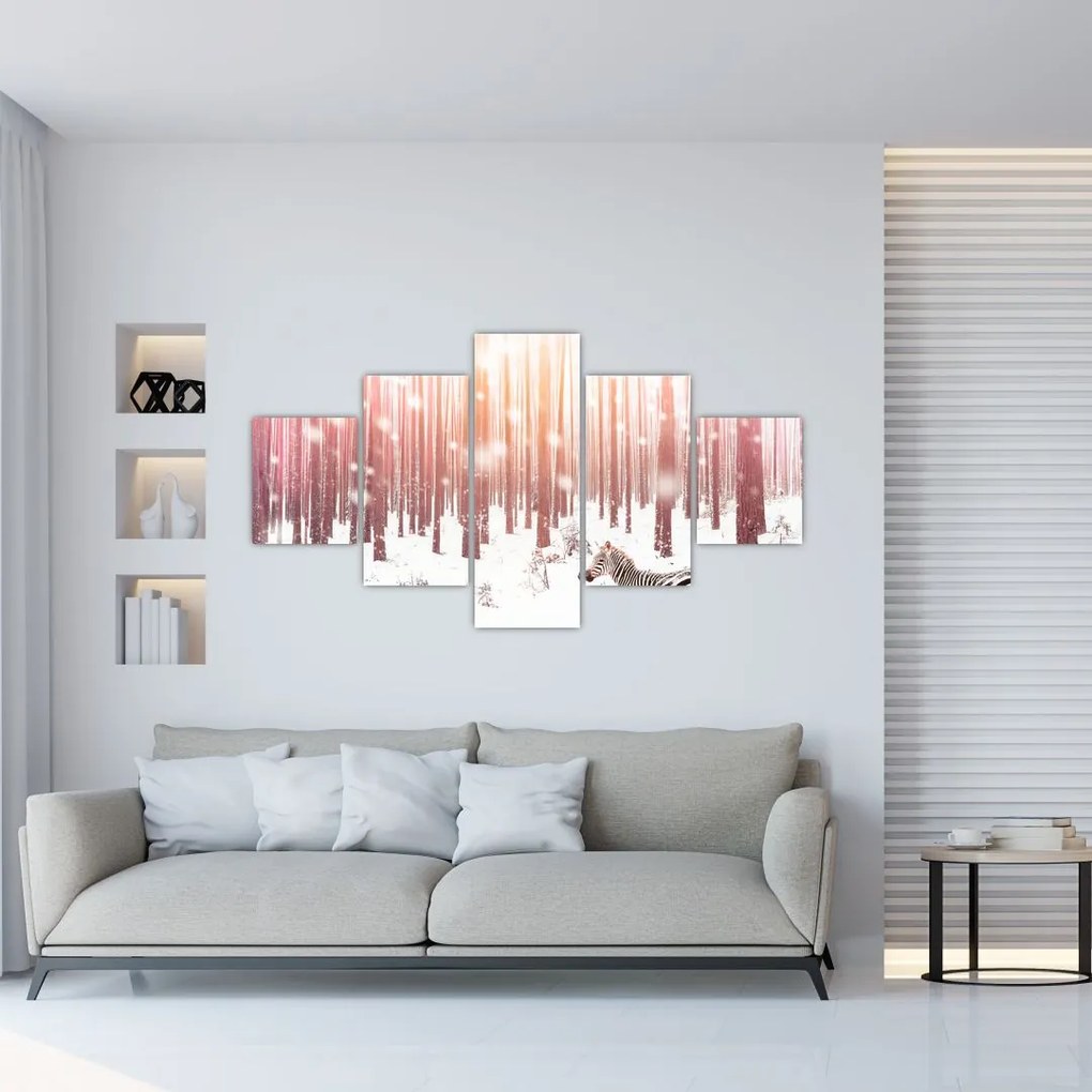 Obraz - Zebra w śnieżnym lesie (125x70 cm)