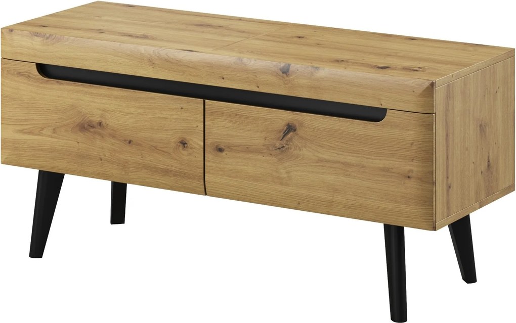 Szafka RTV stojąca NORDICO 107 cm do Salonu pod Telewizor 2 Szuflady - Dąb artisan
