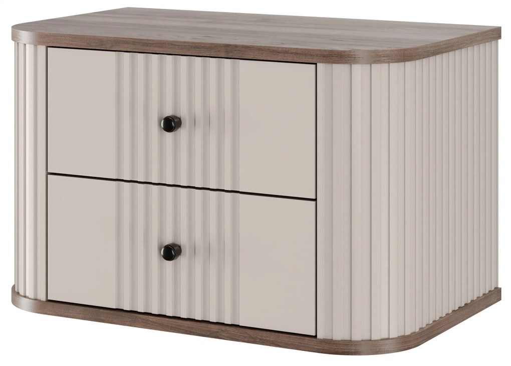 Zestaw szafek nocnych wiszących Vesper 56 cm - kaszmir / orzech / czarne uchwyty
