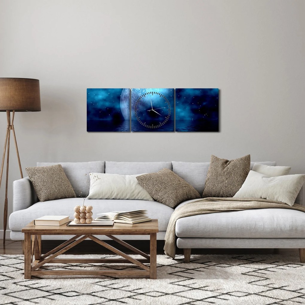 Obraz księżyca nad morzem (z zegarem) (90x30 cm)