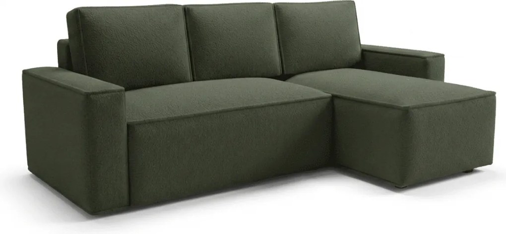 Rozkładana obustronna sofa narożna w kształcie L SMART BOUCLE 232x143 cm, ciemnozielona