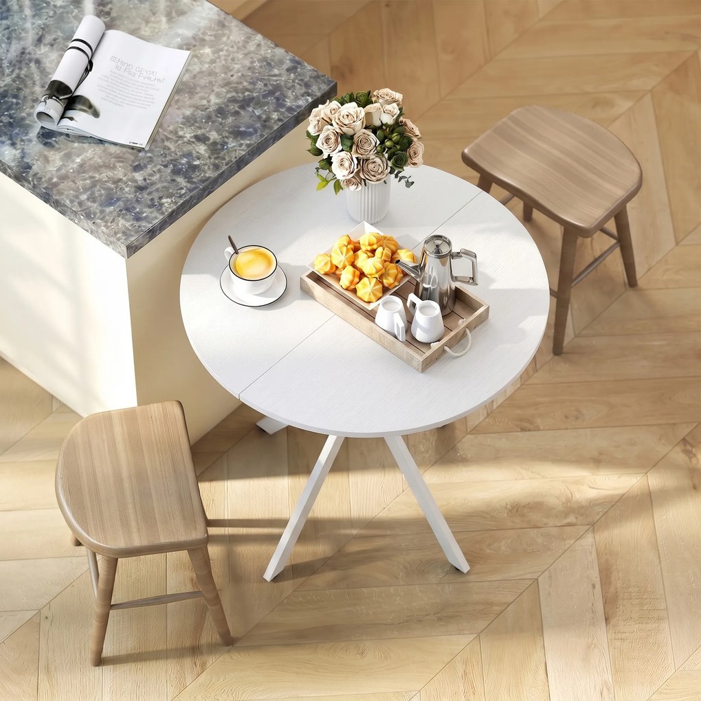 HOMCOM Okrągły stół kuchenny, 80 cm, kompaktowy blat, płyta wiórowa, metal, biały | Aosom PL