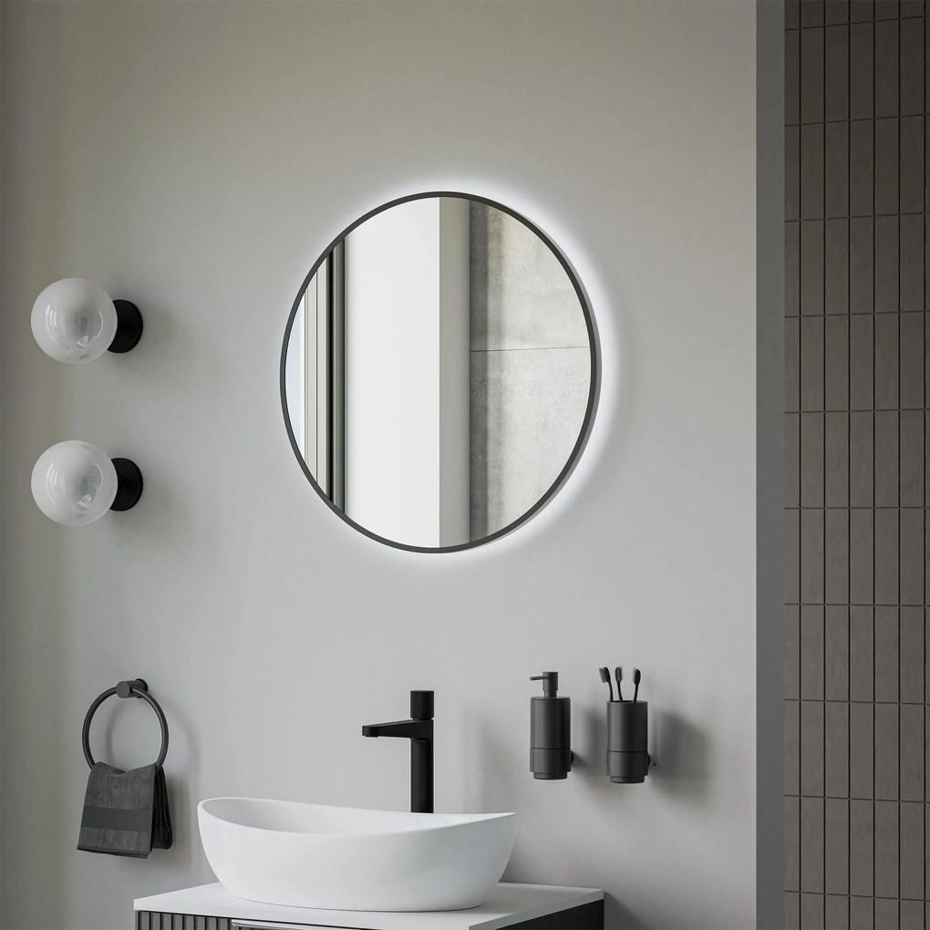Lustro podświetlane LED 8232-2.0 okrągłeAluminiowa rama - Czarny mat