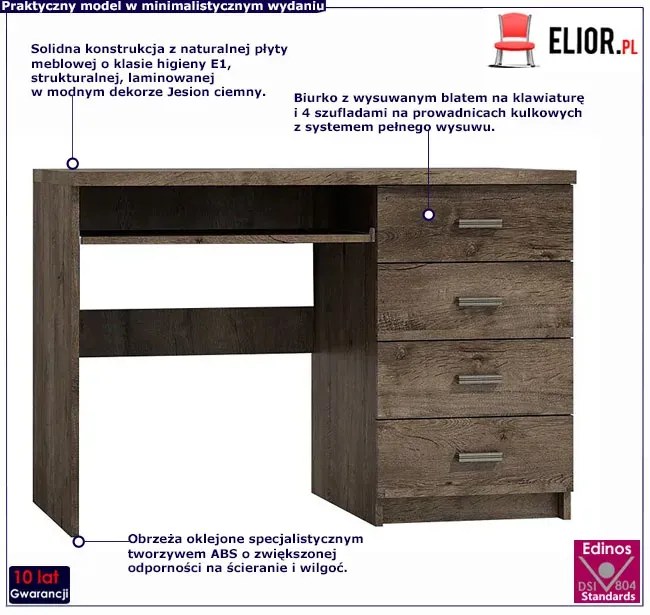 Biurko z szufladami pod komputer jesion ciemny - Filin 16X