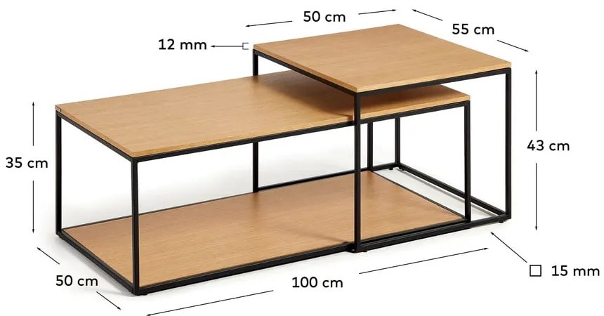 Okrągłe stoliki z blatem w dekorze dębu zestaw 2 szt. 50x100 cm Yoana – Kave Home
