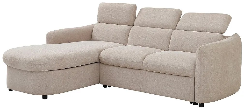 Kanapa narożna rozkładana lewostronna z beżowej tkaniny RAVIELA