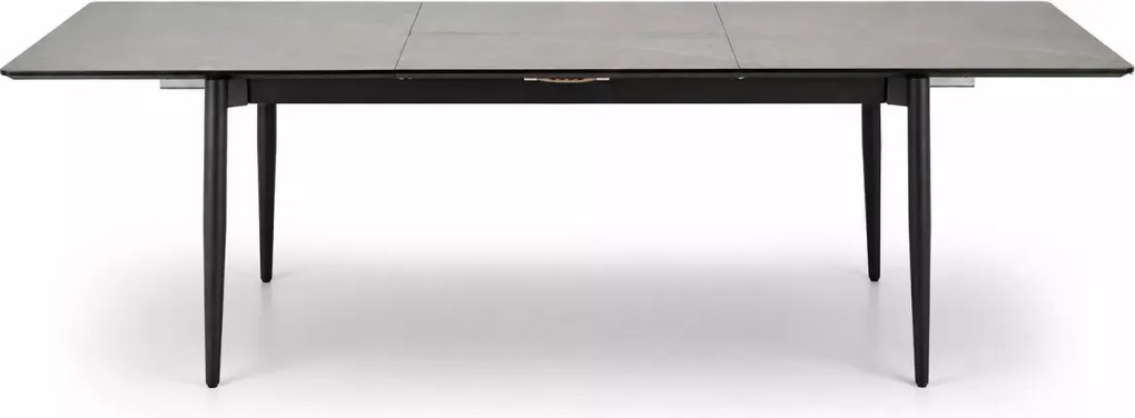 Stół rozkładany Heizo 180–260 cm popielaty marmur – MDF, nowoczesny, czarne nogi metalowe