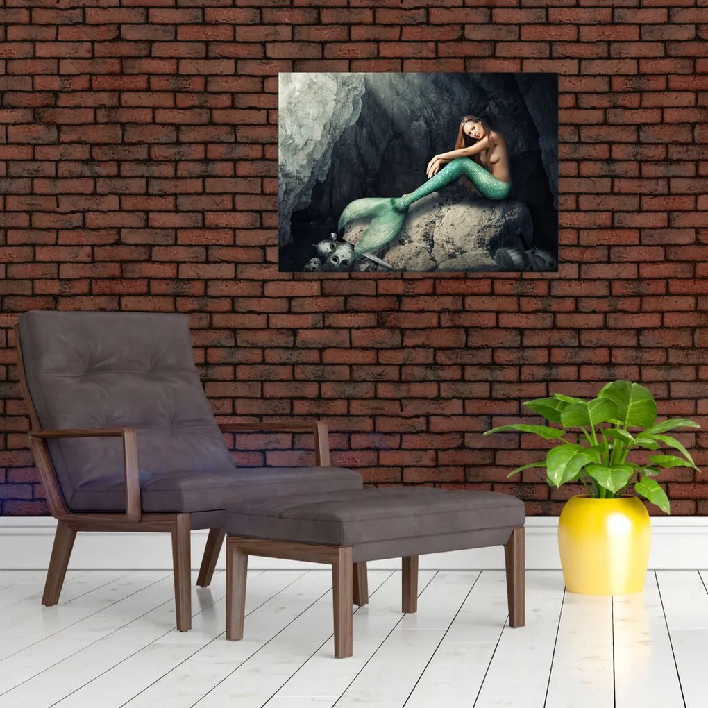 Obraz - Syrenka na skale (70x50 cm)