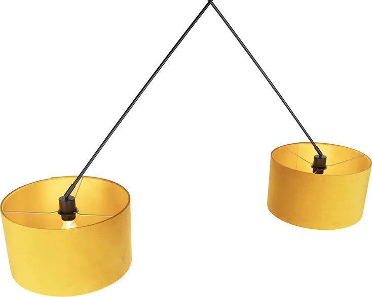 Lampa wisząca czarna z abażurami z weluru ochrowymi ze złotem 35 cm - Blitz