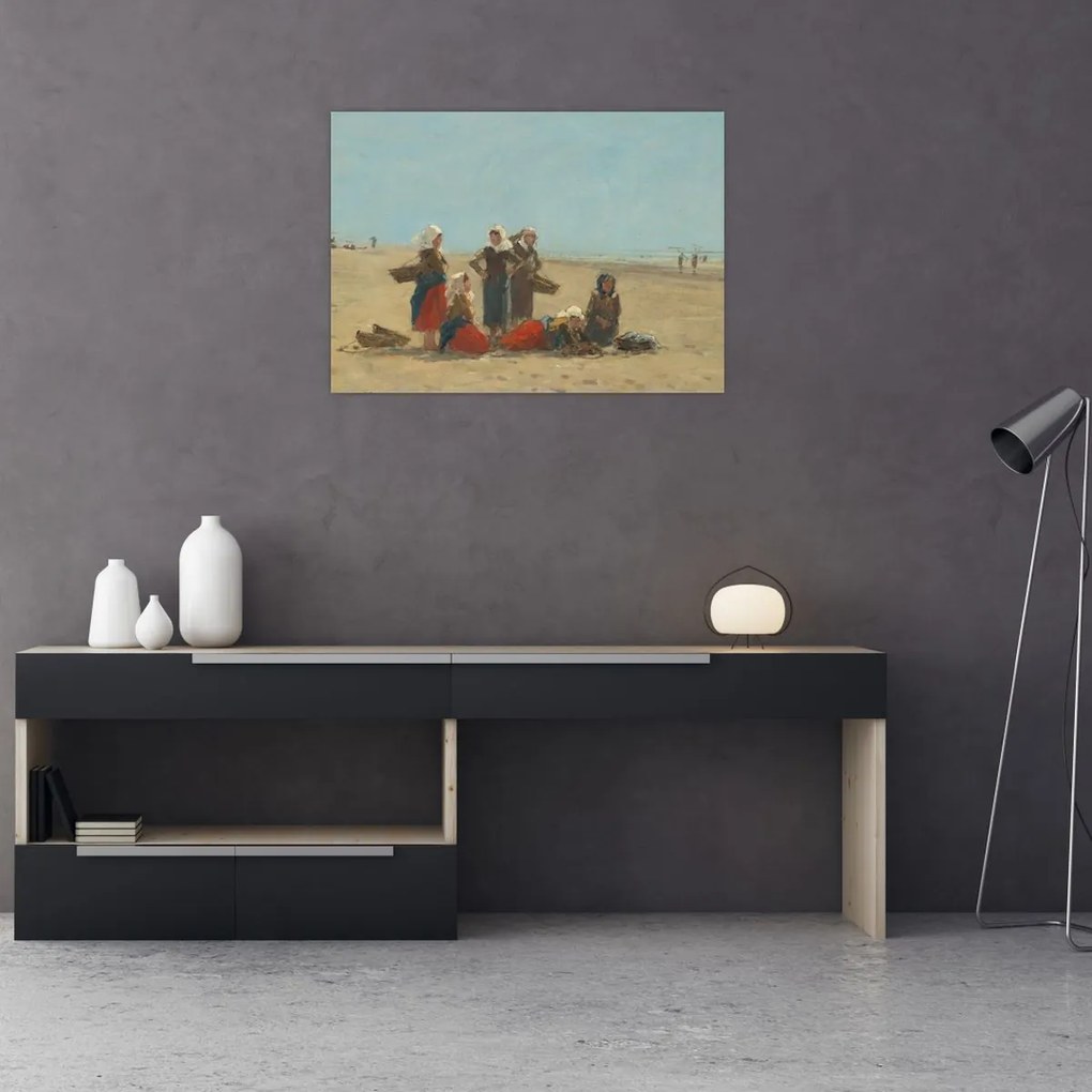 Obraz na szkle - Eugène Boudin, Women on the Beach at Berck, reprodukcje (70x50 cm)