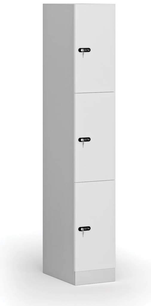 Szafka skrytkowa, 3 schowki, 1850 x 300 x 500 mm, demontaż, zamek mechaniczny z kodem, drzwi laminowane, biała