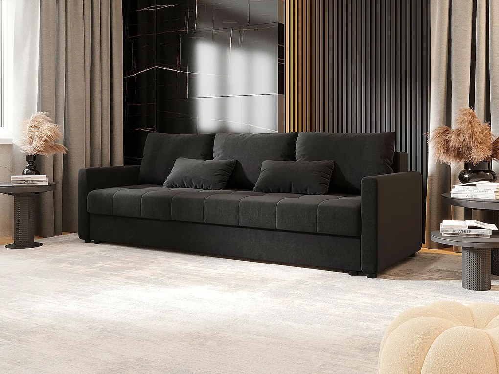 Ciemnoszara sofa rozkładana tapicerowana welurem H3-N78